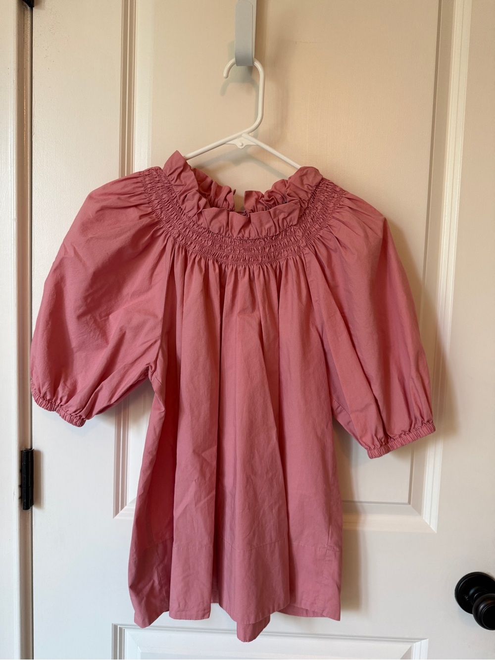 J. Crew Rose Pink Smocked Ruffle-Neck Blouse